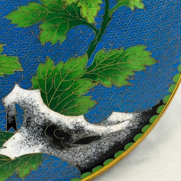 Vintage Japanese Cloisonne Jingfa Floral Enamel 9" Round Plate Turquoise Golden - Picture 5 of 15